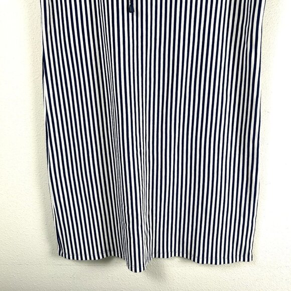 C Wonder Dress Womens Size M Navy White Striped Lace Up Textured Shift Nautical - Picture 3 of 13